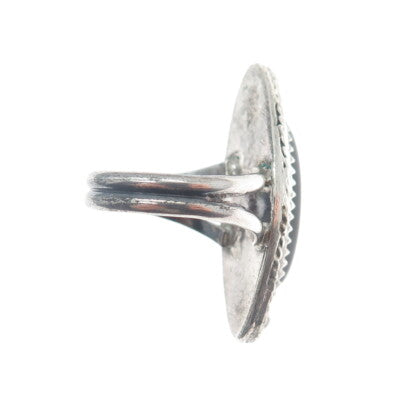Old Pawn Sterling Silver Vintage Southwestern Black Onyx Oxidized Ring Size 5.5