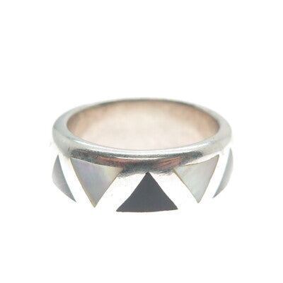 CHAPAL ZENRAY 925 Sterling Silver Vintage Real MOP & Black Onyx Ring Size 8.25