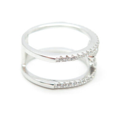 925 Sterling Silver Pave C Z Open Heart Ring Size 6