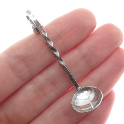 FLEETWOOD 925 Sterling Silver Antique Individual Twisted Snuff Spoon Pendant