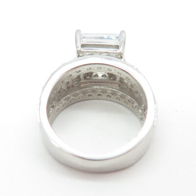 925 Sterling Silver Princess-Cut Shaped C Z Ring Size 6.5