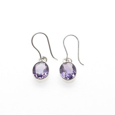 925 Sterling Silver Vintage Real Oval-Cut Amethyst Dangle Earrings