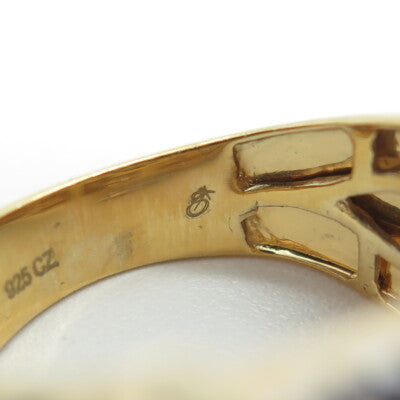 925 Sterling Silver Gold Plated White & Black C Z Ring Size 10.5