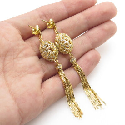 ADI 925 Sterling Silver Gold Plated Pave C Z Box Chain Dangling Earrings