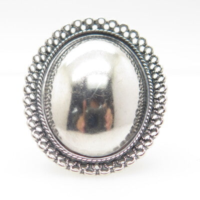 BEAU 925 Sterling Silver Antique Art Deco Ornate Oval Adjustable Ring Size 4.5