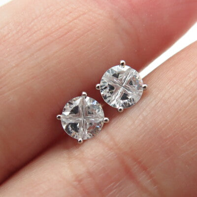 925 Sterling Silver Round-Cut Cross Shaped White C Z Stud Earrings