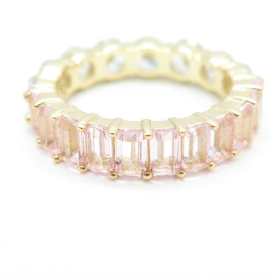 925 Sterling Silver Gold Plated White & Pink C Z Band Ring Size 9.25