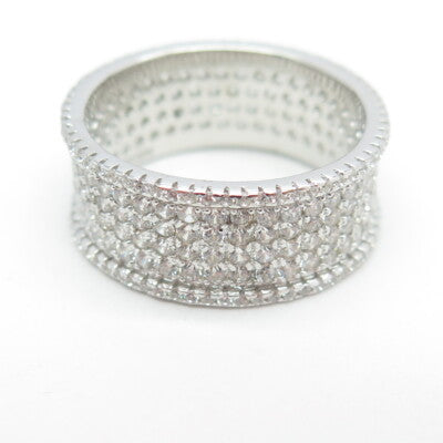 925 Sterling Silver C Z All Around Eternity Band Ring Size 9.75