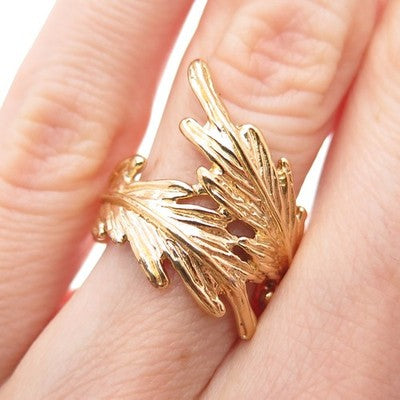 HAGIT GORALI Sterling Gold Plated Vintage Israel Modernist Feather Ring Size 5