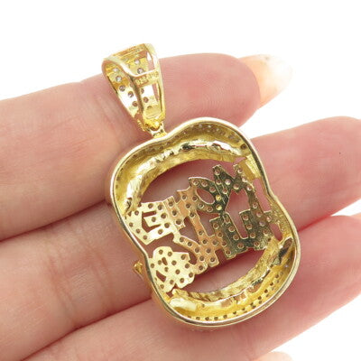 925 Sterling Silver Gold Plated C Z "Money Hungry" Mouth Pendant