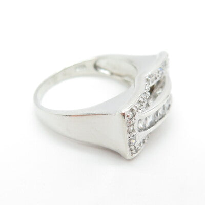 925 Sterling Silver Round & Emerald-Cut C Z Ring Size 7.25