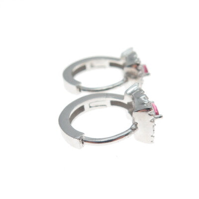 925 Sterling Silver Marquise-Cut Pink & Round-Cut White C Z Hoop Earrings