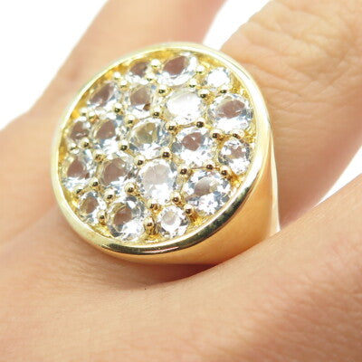 925 Sterling Silver Gold Plated Round-Cut C Z Cluster Ring Size 6