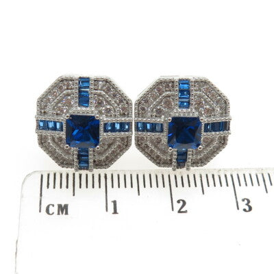 925 Sterling Silver White & Blue C Z Earrings
