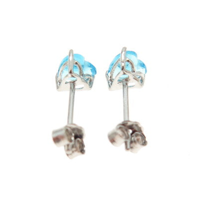 925 Sterling Silver Heart-Cut Shaped Swiss Blue C Z Stud Earrings