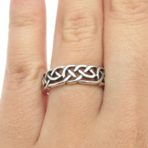 925 Sterling Silver Vintage Celtic Knot Band Ring Size 7.25