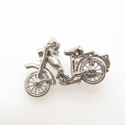 925 Sterling Silver Antique Art Deco Motorcycle 3D Pendant
