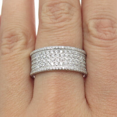 925 Sterling Silver C Z All Around Eternity Band Ring Size 9.75