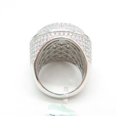 925 Sterling Silver Pave C Z Domed Ring Size 8