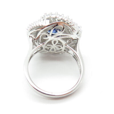 925 Sterling Silver Nano Sapphire Tapered Baguette-Cut Shaped C Z Ring Size 8.25