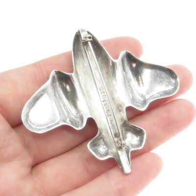 925 Sterling Silver Vintage Mexico Modernist Airplane Oxidized Pin Brooch