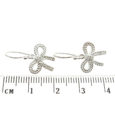 925 Sterling Silver Bow Roped Dangling Earrings