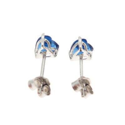 925 Sterling Silver Heart-Cut Shaped Ocean Blue C Z Stud Earrings