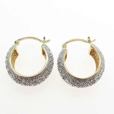 925 Sterling Silver 2-Tone Real Diamond Accent Hoop Earrings
