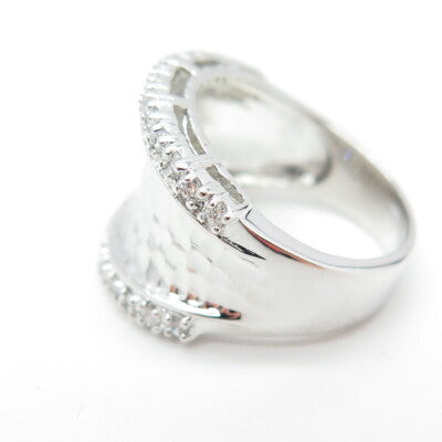 J. ESPOSITO 925 Sterling Silver C Z Hammered Finish Ring Size 6.25