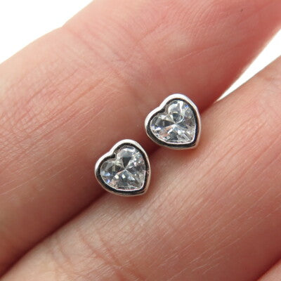 925 Sterling Silver Heart-Cut C Z Stud Earrings