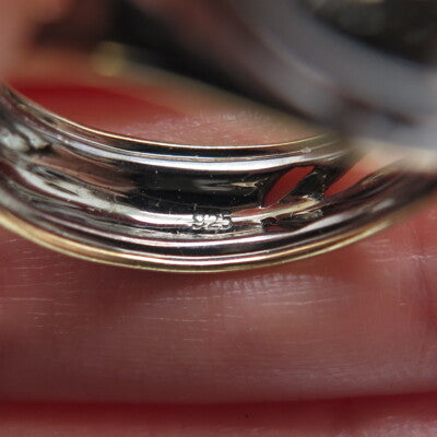 925 Sterling Silver Black Rhodium 2-Tone Real Diamond Crown Domed Ring Size 7.25