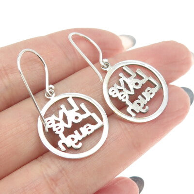 925 Sterling Silver "Live Love Laugh" Round Dangling Earrings