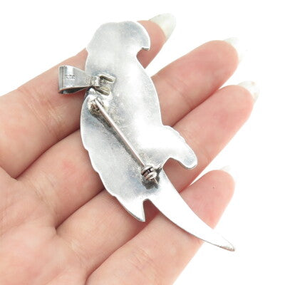 925 Sterling Silver Vintage Parrot Bird Pendant / Pin Brooch