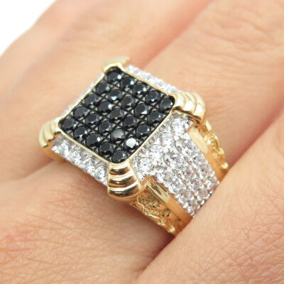 925 Sterling Silver Gold Plated White & Black C Z Ring Size 10.5