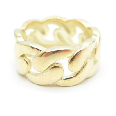 925 Sterling Silver Gold Plated Cuban Chain Band Ring Size 6