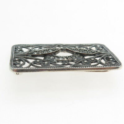 925 Sterling Silver Vintage Rhinestone Boho / Ethnic Pin Brooch