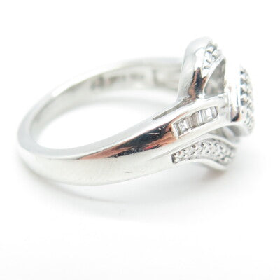 SUN 925 Sterling Silver Real Round-Cut Diamond Bypass Ring Size 7