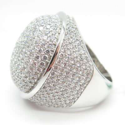 925 Sterling Silver Pave C Z Domed Ring Size 8