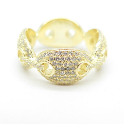 925 Sterling Silver Gold Plated Pave C Z Anchor Mariner Chain Band Ring Size 6