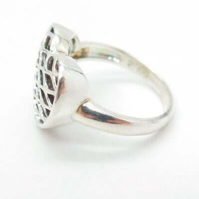 ROSS SIMONS 925 Sterling Silver Red Enamel Heart Mesh Ring Size 6