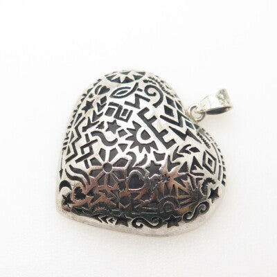 BOMA 925 Sterling Silver Vintage Symbols Heart Oxidized Dome Pendant
