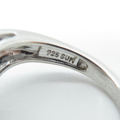 SUN 925 Sterling Silver Real Round-Cut Diamond Bypass Ring Size 7