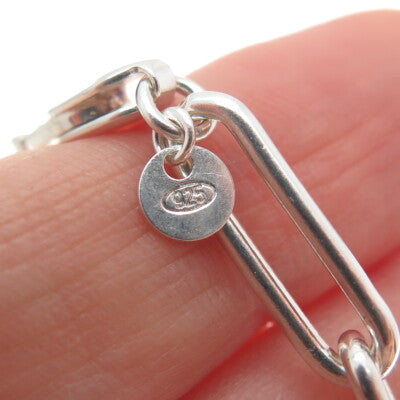 ANDRADES 925 Sterling Vintage Nameplate Charms Paperclip Link Bracelet 7.75-8.5"