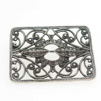 925 Sterling Silver Vintage Rhinestone Boho / Ethnic Pin Brooch