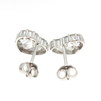925 Sterling Silver Round & Baguette-Cut C Z Heart Stud Earrings