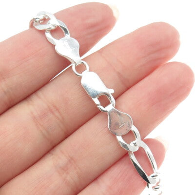 925 Sterling Silver Italy Figaro Link Bracelet 8"
