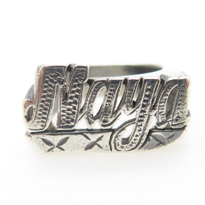 925 Sterling Silver Vintage "NAYA" Name Oxidized Ring Size 4
