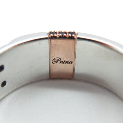 P. NINA 925 Sterling Silver 2-Tone Black C Z Ring Size 10.25