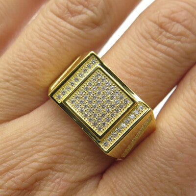 925 Sterling Silver Gold Plated Pave C Z Ring Size 11.25