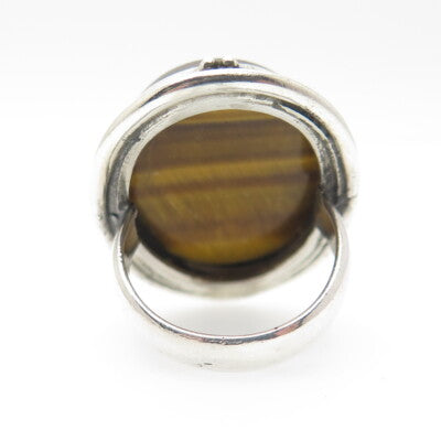 925 Sterling Silver Vintage Real Tiger Eye Gemstone Ring Size 3.75